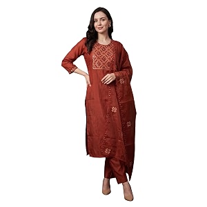 INDO ERA Womens Silk Blend Floral Embroidered