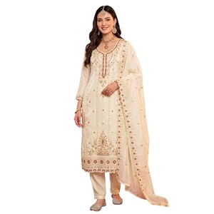 INDO ERA Womens Silk Blend Embroidered Stone