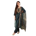 INDO ERA Women39s Silk Blend Floral Embroidered