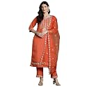 INDO ERA Women39s Silk Blend Embroidered Straight