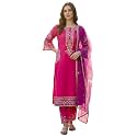 INDO ERA Women39s Silk Blend Embroidered Straight