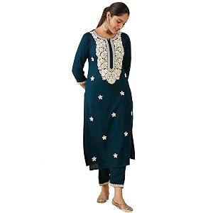 INDO ERA Womens Viscose Rayon Floral Embroidered