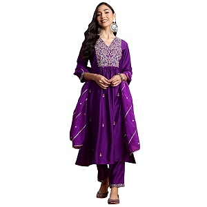 INDO ERA Womens Viscose Embroidered A-Line Kurta