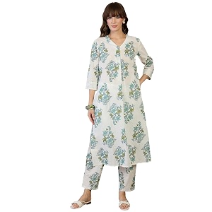 INDO ERA Womens White Pure Cotton Printed