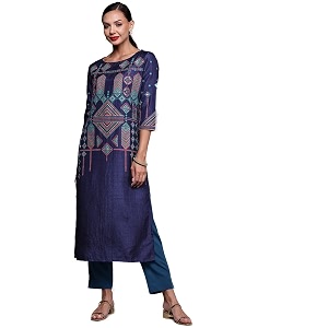 INDO ERA Women Polyester Straight Fit Printed