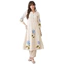 INDO ERA Women Rayon Viscose Floral Embroidered A-Line Kurta With Pant Set/Co-Ord Set
