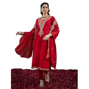 INDO ERA Womens Embroidered Silk Blend Straight