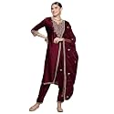 INDO ERA Womens Silk Blend Embroidered Straight