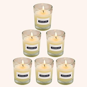 indoblaze glass votive candles for home decor  pure paraffin wax perfect for gifting jasmine pack of 6