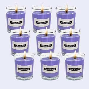 indoblaze glass votive candles for home decor  pure paraffin wax perfect for gifting lavender pack of 12