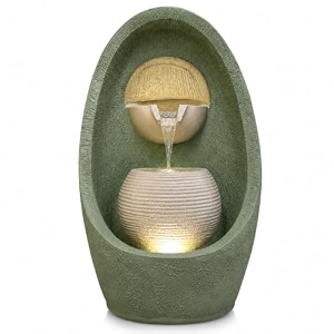 indoor water fountain for home decor with led light  premium polyresin tabletop waterfall fountain  feng shui amp meditation decor for living room office entrance  31 inch matcha