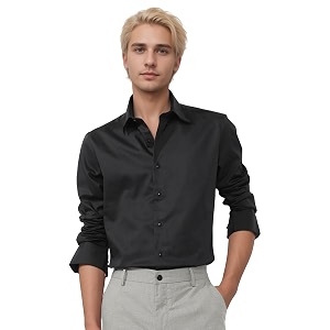 IndoPrimo Mens Satin Shirt with Spread Collar