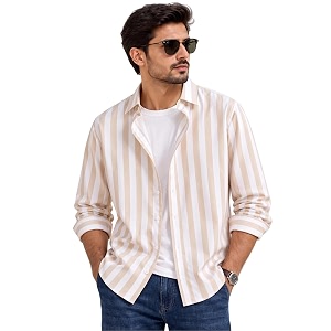 IndoPrimo Mens Striped Cotton Shirt Slim