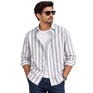 IndoPrimo Mens Striped Cotton Shirt Slim