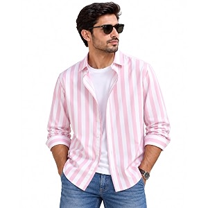IndoPrimo Mens Striped Cotton Shirt Slim