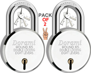 indora round 65mm lock hardened shackle double locking 8 lever padlock