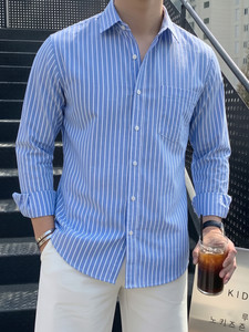 indossare Men Striped Casual Blue Shirt