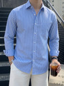 indossare Men Striped Casual Blue Shirt