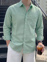 indossare Men Striped Casual Light Green Shirt