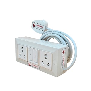 indrico electric extension switch board - 16a20a  16a20a with individual switches and heavy duty rating 2000w pvc white 8 meter cable