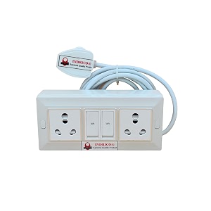 indrico electric extension switch board - 16a20a  16a20a with individual switches and heavy duty rating 2000w pvc white 5 meter cable