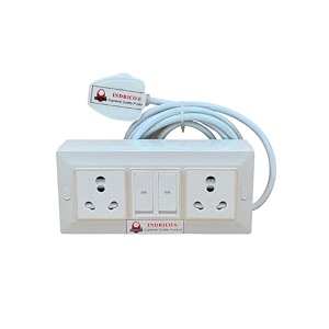 indrico electric extension switch board - 16a20a  16a20a with individual switches and heavy duty rating 2000w pvc white 20 meter cable