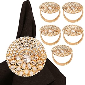 gorgeous handmade napkin rings holders large size rhinestone crystal in gold color for party dining table set of 6
