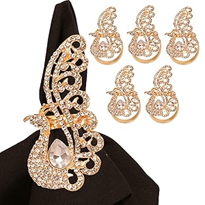 gorgeous handmade napkin rings holders large size peacock theme rhinestone crystals leaf pattern in gold color for party dining table set of 6