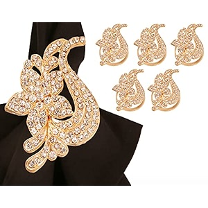 gorgeous handmade napkin rings holders large size floral pattern rhinestone crystals in gold color for party dining table set of 6