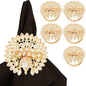 gorgeous handmade napkin rings holders large size floral theme rhinestone crystals in gold color for party dining table set of 6