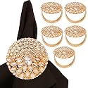 Gorgeous Handmade Napkin Rings Holders Large Size Rhinestone Crystal in Gold Color for Party, Dining Table (Set of 6)