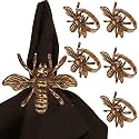 Gorgeous Nicely Handcrafted Honey Bee Motif Large Size Antique Gold Color Party Dining Table Napkin Holders (Set of 6)