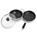 Induction Cookware &amp; Gas Stove Friendly Triply Honeycomb Stainless Steel 3 Pcs Cookware Set | Fry Pan 24cm | Kadai with Glass Lid 24cm | Even &amp; Fast Cooking | Silver