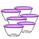 Brezzycloud Salad Mixing and Serving Glass Bowl Set - 6 Pieces, 435ml, Transparent, With Lid (Random Color, Also Suitable for Fruit, Breakfast)