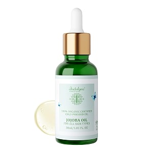 indulgeo essentials 100 natural cold pressed jojoba oil- 30 ml  promotes skin scalp amp hair growth  uplift amp nourish face amp body  pure organic essential jojoba oil for men amp women