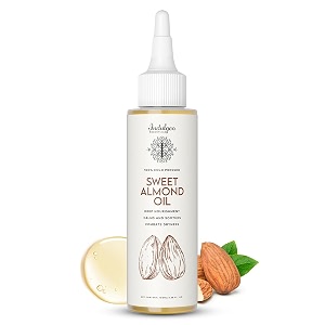 indulgeo essentials cold pressed sweet almond oil  pure amp natural badam oil for soft shiny hair amp glowing skin  lightweight almond oil for baby massage  deep moisturization amp nourishment  rich in vitamin e amp antioxidants  100 ml