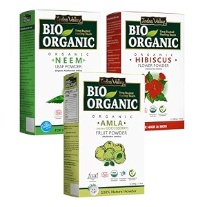 indus valley organic hibiscus powder for hair care hibiscus  amla  neem powder each 100g 100x3  300g