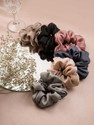 IndusArt Luxury satin Silk Scrunchie Collection Pack of Six Rubber Band (Gold, Silver, Pink, Black, Grey, Blue)