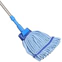 Industrial Strength Premium End Wet Mop Floor Cleaner Kit | Large, 24 Ounce Home Mop Set with Stainless Steel Extension Handle (Blue)