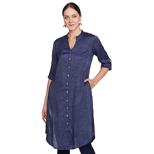 Indya Womens Green Kurta Viscose Solid Shirt