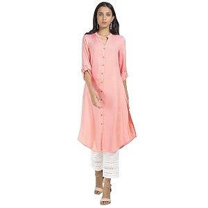 Indya Womens Green Kurta Viscose Solid Shirt