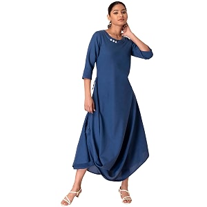 Indya Womens Rayon Solid Regular Kurta