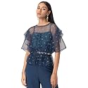 Indya Women39s Teal Organza Sequin Peplum Top