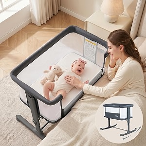infans 3-in-1 baby bassinet bedside sleeper 50x50x40 cm dark grey foldable crib with mattress travel bag wheels 4-sided mesh assembly required
