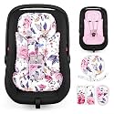 Infant Car Seat Insert with Removable Baby Head Support Pea Pod Newborn Carseat Insert Soft &amp; Breathable Baby Car Seat Cushion, Minky Dot Backing, Universal Fit Stroller, Swing, Bouncer, Flora