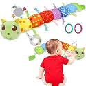 Baby Sensory Toy 0-12 Month with Mirror Crinkle Rattle, Infant Stuffed Plush Caterpillar Toy, Birthday Holiday Present for Newborn Boy Girl 0/3/4/6/7/8/9/12/18 Months Kids Toddler (Green Caterpillar)