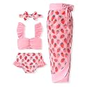 Infant Toddler Baby Girl Two Piece Swimsuit with Cover Up Skirt Ruffle Bathing Suit Bikini Headband Set
