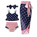 Infant Toddler Baby Girl Two Piece Swimsuit with Cover Up Skirt Ruffle Bathing Suit Bikini Headband Set