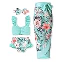 Infant Toddler Baby Girl Two Piece Swimsuit with Cover Up Skirt Ruffle Bathing Suit Bikini Headband Set