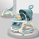 Infantso Prime (6-in-1) Baby Rocker for 0 to 2 Years with Mosquito Net | Portable Rocker for Newborn | Convertible Walker, Feeding Chair, Push Cart & Seat with Music, Light, Tray & Canopy - Blue